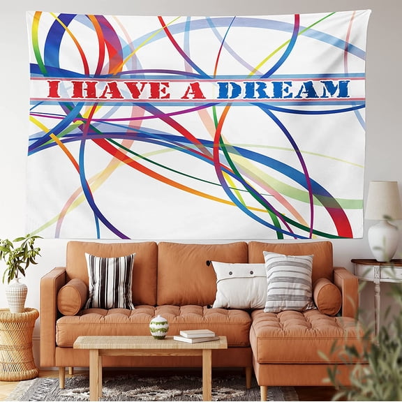 Saying Tapestry, I Have a Dream Famous Words by MLK Black History Month American Artwork, Wide Wall Hanging for Bedroom Living Room Dorm, 60" X 40", Red Blue