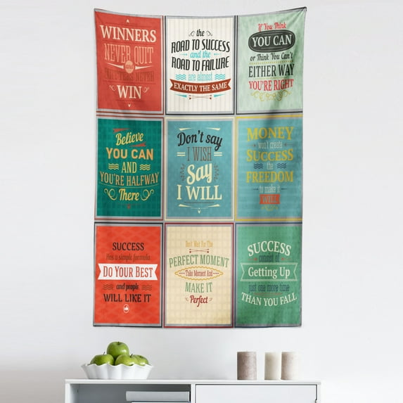 Saying Tapestry, Illustration of Uplifting Messages Words Life Wisdom Art Success Themed Art, Fabric Wall Hanging Decor for Bedroom Living Room Dorm, 5 Sizes, Beige Green Red, by Ambesonne