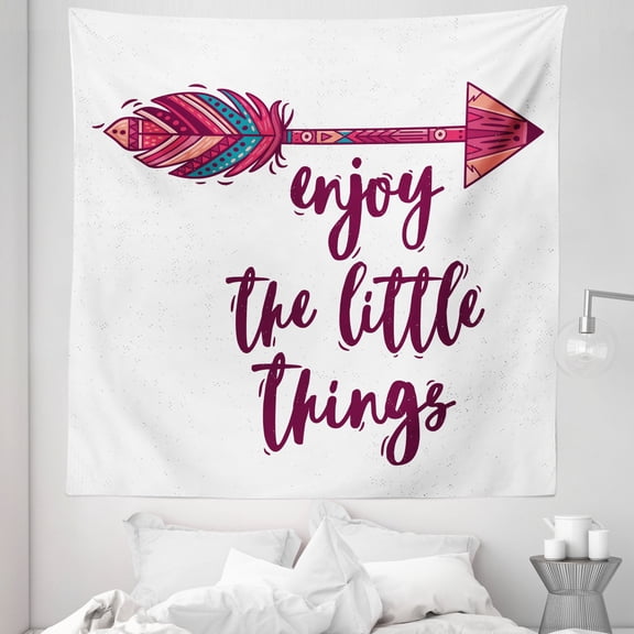Saying Tapestry, Traditional Motif with Boho Inspirational Words, Fabric Wall Hanging Decor for Bedroom Living Room Dorm, 5 Sizes, Multicolor, by Ambesonne