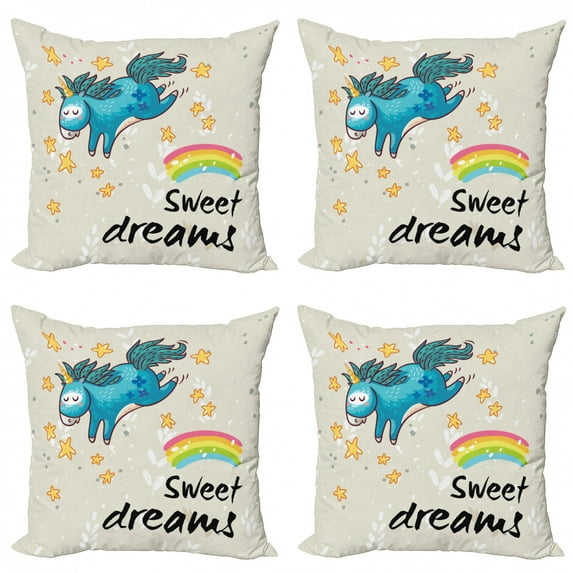Ambesonne Saying Throw Pillow Cover 4 Pack, Unicorn Rainbow, 20", Multicolor