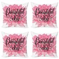 thumbnail image 1 of Saying Throw Pillow Cushion Case Pack of 4, Day Phrase Ink Calligraphy on Dahlia Flower, Modern Accent Double-Sided Print, 4 Sizes, Pink Charcoal Grey, by Ambesonne, 1 of 2