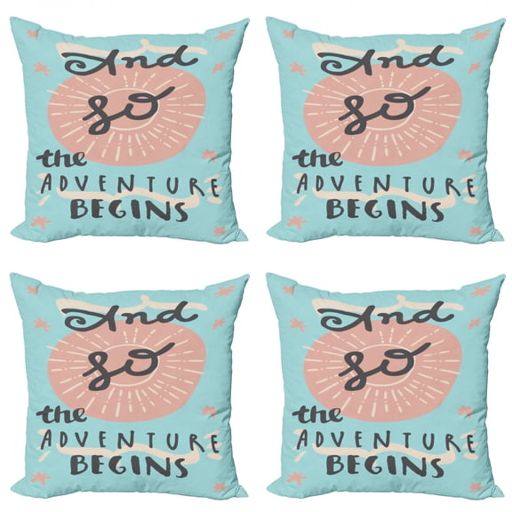 Saying Throw Pillow Cushion Case Pack of 4, Doodle Style Illustration with Circle and Sun Motif Hand Drawn Inspirational Design, Modern Accent Double-Sided Print, 4 Sizes, Multicolor, by Ambesonne