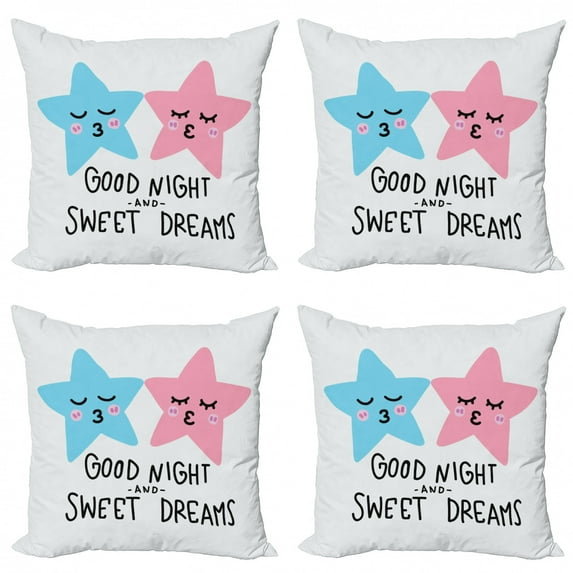 Saying Throw Pillow Cushion Case Pack of 4, Dreams Phrase with Kissing Stars Childish, Modern Accent Double-Sided Print, 4 Sizes, Sky Blue Baby Pink, by Ambesonne