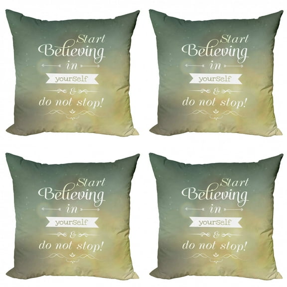 Ambesonne Saying Throw Pillow Cover 4 Pack, Believe in Yourself, 20", Multicolor