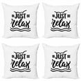 thumbnail image 1 of Saying Throw Pillow Cushion Case Pack of 4, Funky Brushed Ink Calligraphic Just Relax Lettering with Doodled Wavy Stripes, Modern Accent Double-Sided Print, 4 Sizes, Black and White, by Ambesonne, 1 of 2