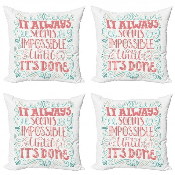 Ambesonne Saying Throw Pillow Cover 4 Pack, Hand Drawn Swirls Curls, 24", Dark Coral Pale Blue