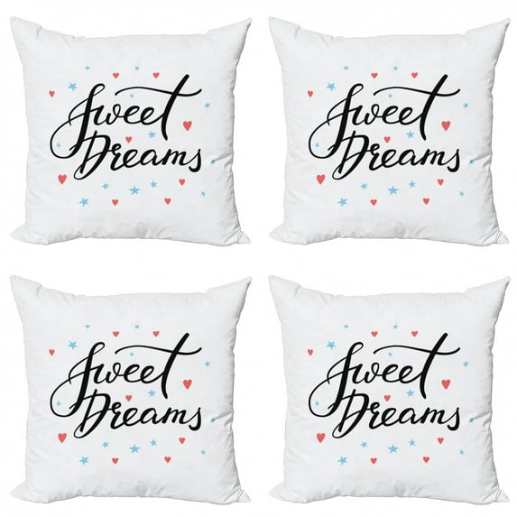 Saying Throw Pillow Cushion Case Pack of 4, Hand Written Style Motivational Words Calligraphy with Little Stars and Hearts, Modern Accent Double-Sided Print, 4 Sizes, Multicolor, by Ambesonne