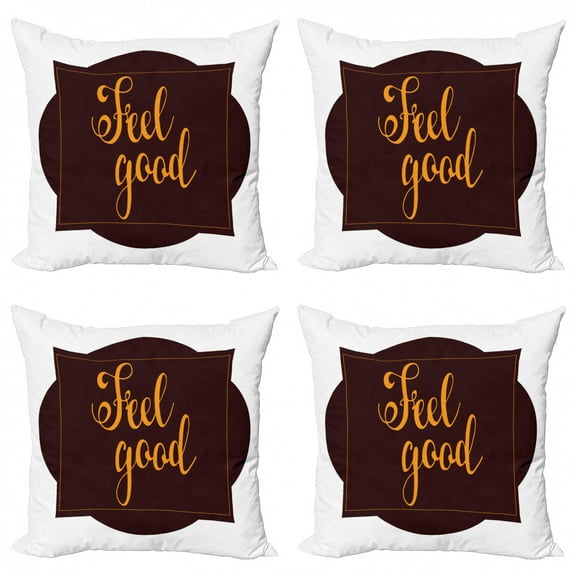 Saying Throw Pillow Cushion Case Pack of 4, Hand-drawn Inspirational Optimistic Message with Geometric Composition, Modern Accent Double-Sided Print, 4 Sizes, Chestnut Brown Orange, by Ambesonne
