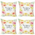 thumbnail image 1 of Saying Throw Pillow Cushion Case Pack of 4, Happy Day Lettering with Aquarelle Flowers Frame Roses and Daisies Feminine Design, Modern Accent Double-Sided Print, 4 Sizes, Multicolor, by Ambesonne, 1 of 2