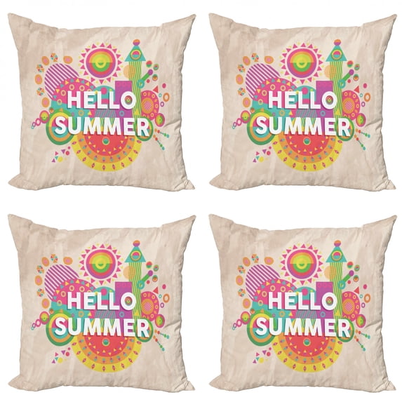 Ambesonne Saying Throw Pillow Cover 4 Pack, Hello Summer Typography, 20", Multicolor