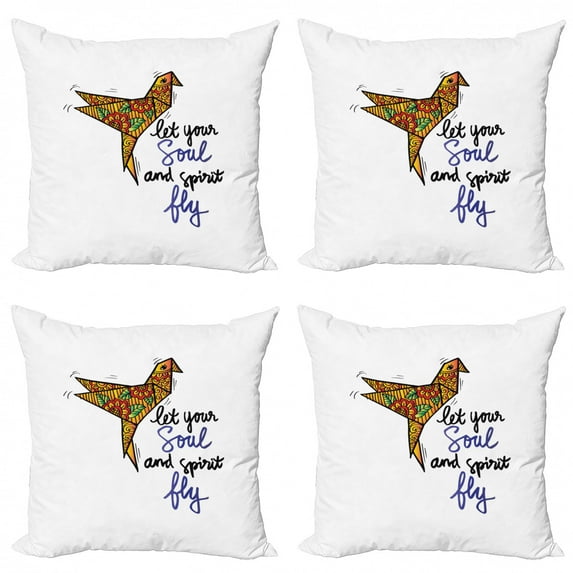 Ambesonne Saying Throw Pillow Cover 4 Pack, Let Your Soul and Fly, 18", Charcoal Grey and White