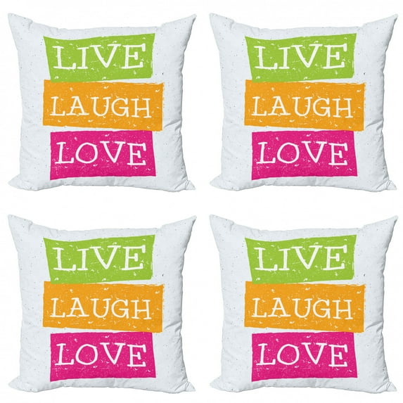 Ambesonne Saying Throw Pillow Cover 4 Pack, Live Laugh Love Vibrant, 24", Lime Green Orange Pink