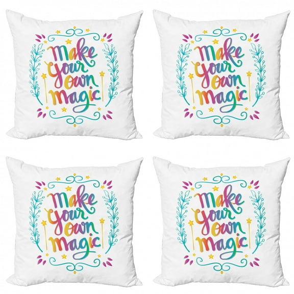 Ambesonne Saying Throw Pillow Cover 4 Pack, Make Your Magic Message, 20", Multicolor