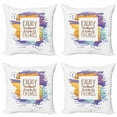 thumbnail image 1 of Saying Throw Pillow Cushion Case Pack of 4, Modern Style Enjoy the Little Things Lettering, Modern Accent Double-Sided Print, 4 Sizes, Blue Violet Marigold, by Ambesonne, 1 of 2