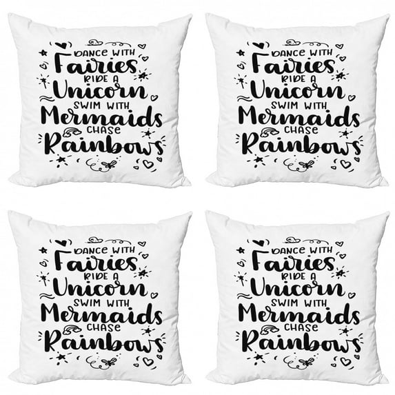 Ambesonne Saying Throw Pillow Cover 4 Pack, Creatures Phrases, 18", Black and White