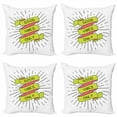 thumbnail image 1 of Saying Throw Pillow Cushion Case Pack of 4, Positive Words on a Curl Ribbon with Rays, Modern Accent Double-Sided Print, 4 Sizes, Yellow Green Pink, by Ambesonne, 1 of 2