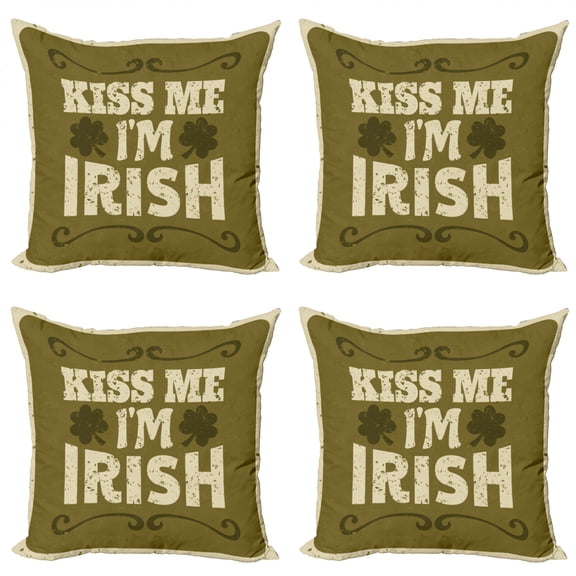 Ambesonne Saying Throw Pillow Cover 4 Pack, Irish Culture Elements, 24", Cream and Green Brown