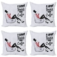 thumbnail image 1 of Saying Throw Pillow Cushion Case Pack of 4, Sketch Woman with Mug and I Love You More than Coffee, Modern Accent Double-Sided Print, 4 Sizes, Purple Grey, by Ambesonne, 1 of 2