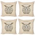 thumbnail image 1 of Saying Throw Pillow Cushion Case Pack of 4, Sketched Illustration of a Sleeping Owl with Dreams Message, Modern Accent Double-Sided Print, 4 Sizes, Dark Brown Champagne, by Ambesonne, 1 of 2