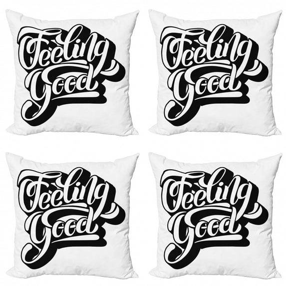 Saying Throw Pillow Cushion Case Pack of 4, Vintage Style Calligraphic Design with Hand Lettering Hipster, Modern Accent Double-Sided Print, 4 Sizes, Charcoal Grey White, by Ambesonne