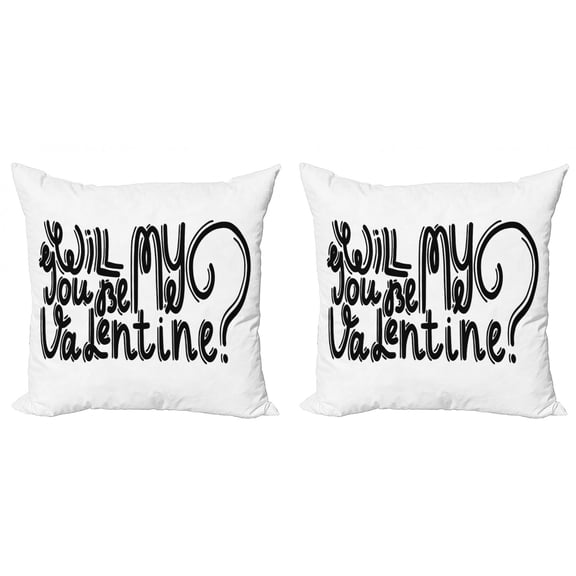 Saying Throw Pillow Cushion Cover Pack of 2, Be My Valentine Theme Romantic Message Monochrome Valentines Day Script Design, Zippered Double-Side Digital Print, 4 Sizes, Black and White, by Ambesonne