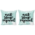 thumbnail image 1 of Saying Throw Pillow Cushion Cover Pack of 2, Brush Typography Eat Sleep Repeat Funny Message on Grungy Background, Zippered Double-Side Digital Print, 4 Sizes, Mint Green Black, by Ambesonne, 1 of 2