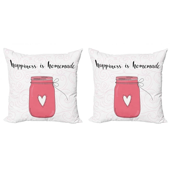 Ambesonne Saying Throw Pillow Cover 2 Pack, Jar of Love and Swirls, 18", Pink Black and Coral