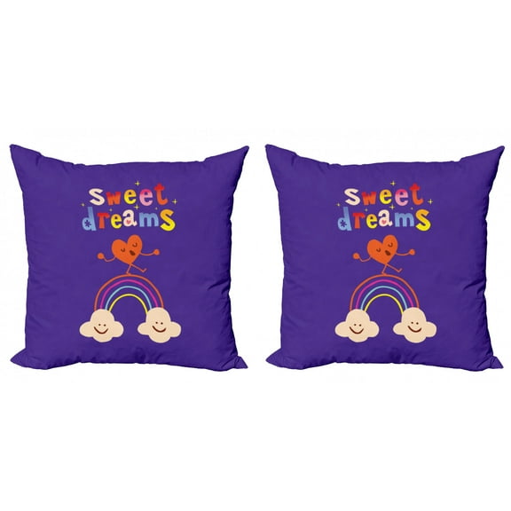 Saying Throw Pillow Cushion Cover Pack of 2, Cartoon Heart Dancing on a Rainbow Between 2 Smiling Clouds Colorful, Zippered Double-Side Digital Print, 4 Sizes, Multicolor, by Ambesonne