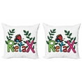 thumbnail image 1 of Saying Throw Pillow Cushion Cover Pack of 2, Colorful Doodled Style Bold Font Relax Text Inscription with Butterfly and Leaves, Zippered Double-Side Digital Print, 4 Sizes, Multicolor, by Ambesonne, 1 of 2
