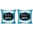 thumbnail image 1 of Saying Throw Pillow Cushion Cover Pack of 2, Comic Cartoon Style Relax and Enjoy Text in Between Feathers Silhouette, Zippered Double-Side Digital Print, 4 Sizes, Pale Blue Black White, by Ambesonne, 1 of 2