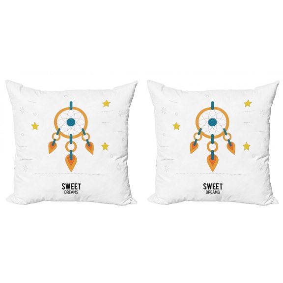 Saying Throw Pillow Cushion Cover Pack of 2, Dream Catcher Design with Stars Stripes Background Night Doodle, Zippered Double-Side Digital Print, 4 Sizes, Petrol Blue Orange, by Ambesonne