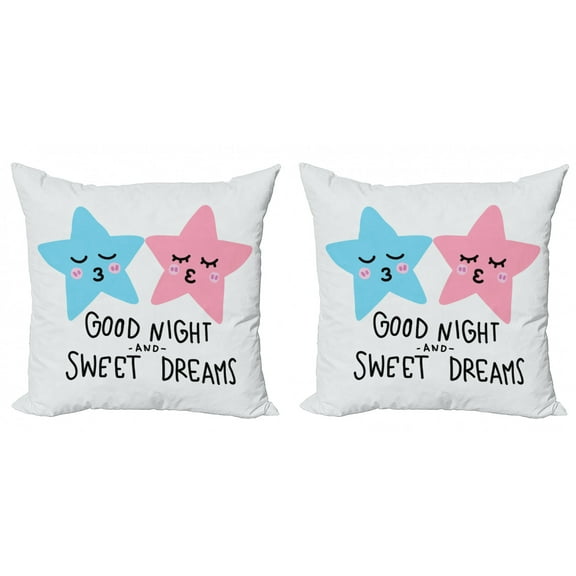 Saying Throw Pillow Cushion Cover Pack of 2, Dreams Phrase with Kissing Stars Childish, Zippered Double-Side Digital Print, 4 Sizes, Sky Blue Baby Pink, by Ambesonne