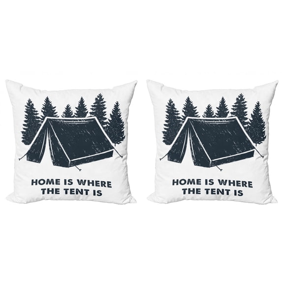 Ambesonne Saying Throw Pillow Cover 2 Pack, Home is Where the Tent is, 20", Dark Blue and White