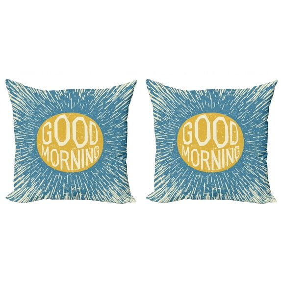 Saying Throw Pillow Cushion Cover Pack of 2, Inspirational Morning Saying on Sun with Dashed Lines Background, Zippered Double-Side Digital Print, 4 Sizes, Earth Yellow Blue Beige, by Ambesonne