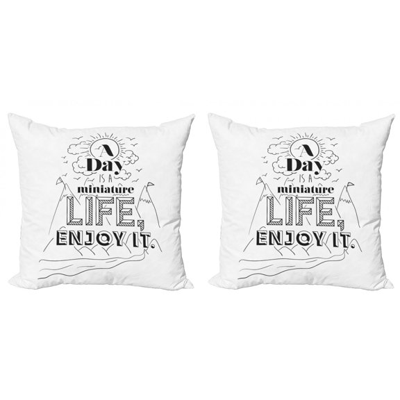 Ambesonne Saying Throw Pillow Cover 2 Pack, Positive Life Message, 18", Charcoal Grey White