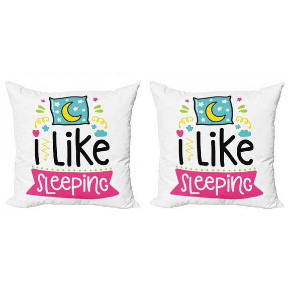 Saying Throw Pillow Cushion Cover Pack of 2, Kids Toddler Nursery Design with I Like Sleeping Text Pillow Stars Arrows the Moon, Zippered Double-Side Digital Print, 4 Sizes, Multicolor, by Ambesonne