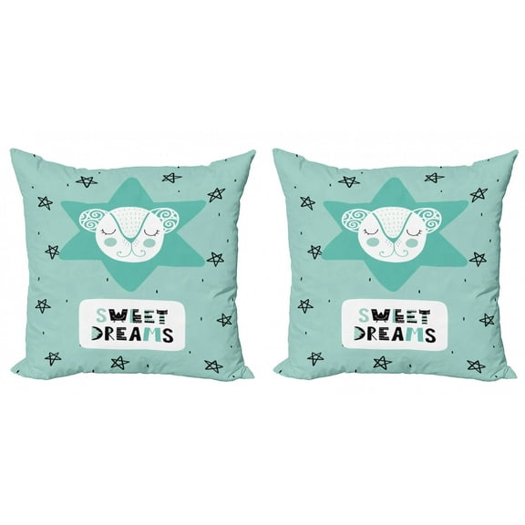 Saying Throw Pillow Cushion Cover Pack of 2, Lettering with Illustration in Scandinavian Style Mouse and Stars, Zippered Double-Side Digital Print, 4 Sizes, Seafoam Black and White, by Ambesonne