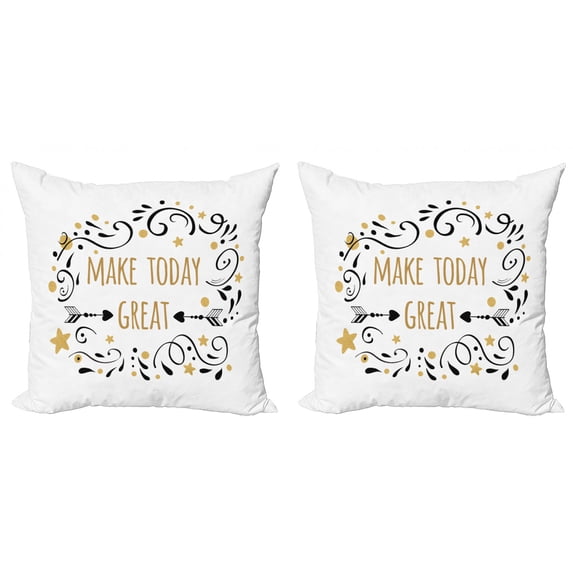Saying Throw Pillow Cushion Cover Pack of 2, Make Today Wording with Stars Dots and Swirls, Zippered Double-Side Digital Print, 4 Sizes, Grey Sand Brown, by Ambesonne