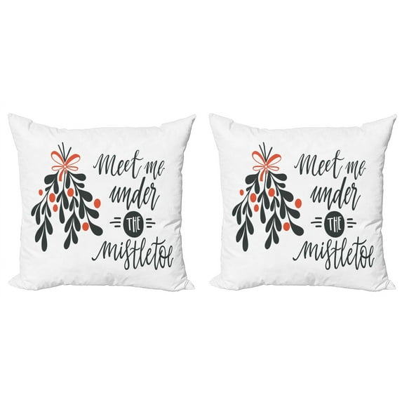 Ambesonne Saying Throw Pillow Cover 2 Pack, Meet Me Under Mistletoe, 20", Charcoal Grey Vermilion