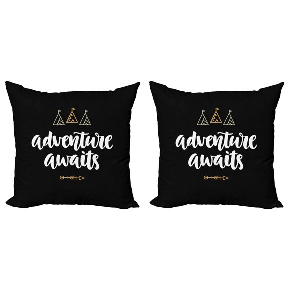 Ambesonne Saying Throw Pillow Cover 2 Pack, Boho Adventure Theme Tents, 24", Pale Orange and White