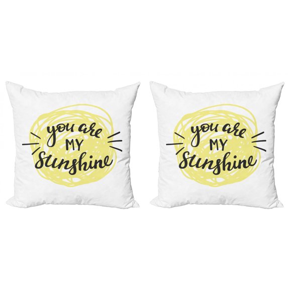 Ambesonne White Throw Pillow Cover 2 Pack, Hand Drawn Sun Romance, 18", Pale Yellow Black
