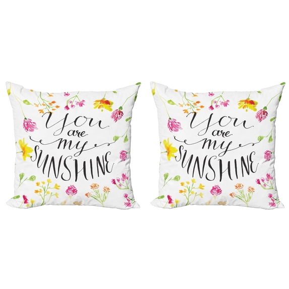 Ambesonne Saying Throw Pillow Cover 2 Pack, Loving My Sunshine Slogan, 16", Multicolor