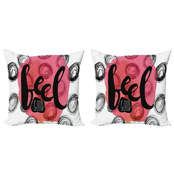 Saying Throw Pillow Cushion Cover Pack of 2, Pink Watercolor Stain and Circles the Lettering with the Phrase Feel, Zippered Double-Side Digital Print, 4 Sizes, Pink Black White, by Ambesonne