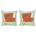 thumbnail image 1 of Saying Throw Pillow Cushion Cover Pack of 2, Pop Art Style Speech Bubble Messaging Anyone Can Be a Hero, Zippered Double-Side Digital Print, 4 Sizes, Burnt Sienna Pale Blue, by Ambesonne, 1 of 2