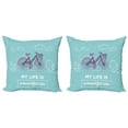 thumbnail image 1 of Ambesonne Saying Throw Pillow Cover 2 Pack, Retro Pastel Bike with Text, 16", Pale Blue Dark Purple, 1 of 5