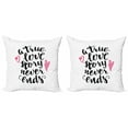 thumbnail image 1 of Saying Throw Pillow Cushion Cover Pack of 2, Romantic Inscription True Love Story Never Ends with Doodle Heart Shapes, Zippered Double-Side Digital Print, 4 Sizes, Pink Hot Pink Black, by Ambesonne, 1 of 2