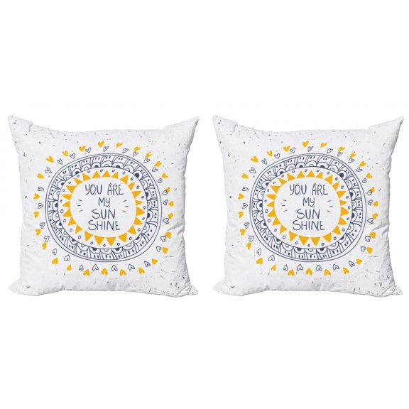 Ambesonne Saying Throw Pillow Cover 2 Pack, Hearts Grunge, 16", Yellow Blue