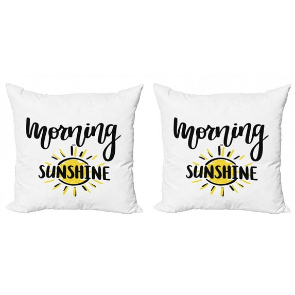 Ambesonne Saying Throw Pillow Cover 2 Pack, Doodle Morning Sunshine Text, 18", Yellow Black White