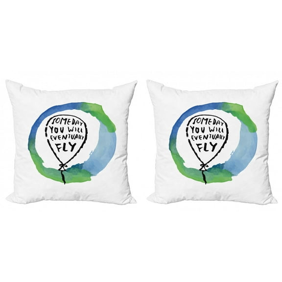 Saying Throw Pillow Cushion Cover Pack of 2, Someday You Will Eventually Fly Watercolor, Zippered Double-Side Digital Print, 4 Sizes, Azure Blue Fern Green, by Ambesonne