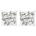 thumbnail image 1 of Saying Throw Pillow Cushion Cover Pack of 2, Star Motifs and Lettering and so Adventure Begins Message in Hand Caligraphy, Zippered Double-Side Digital Print, 4 Sizes, Black Yellow, by Ambesonne, 1 of 2